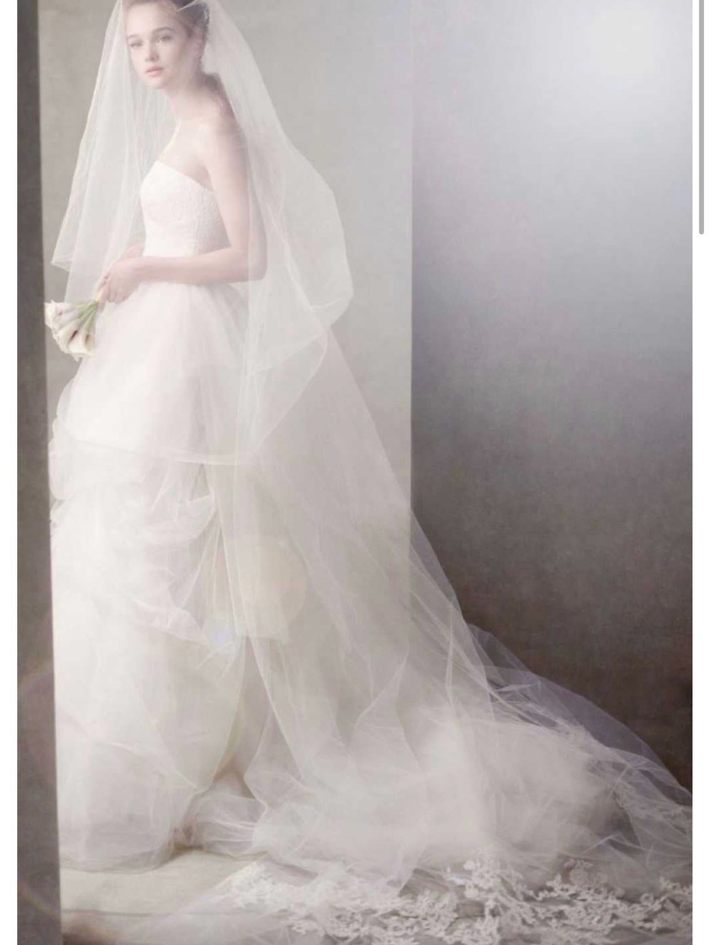 White by Vera Wang Two-Tier Chapel/Cathedral Length Veil w/ Lace Applique Ivory